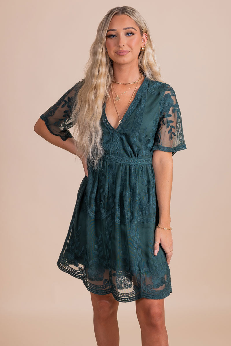 Light My Fire Dark Teal Lace Mini Dress ...